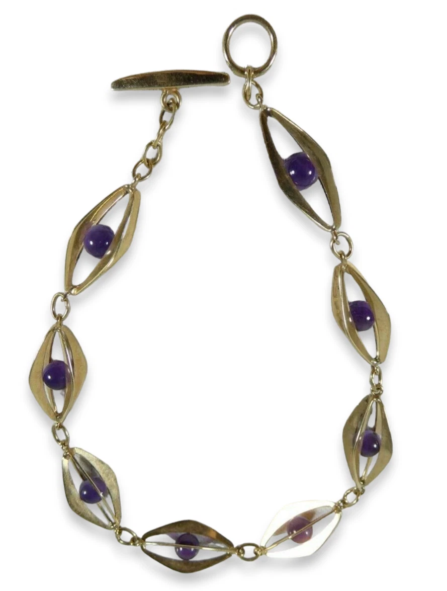 Vintage 14ct Solid Gold Sphere Amethyst Bracelet Th. Skat R rdam