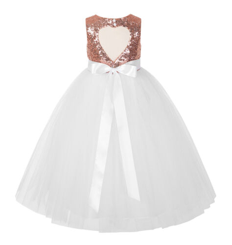Sequin Heart Cutout Flower Girl Dresses Wedding Dress Junior Bridesmaid Dresses - Picture 3 of 67