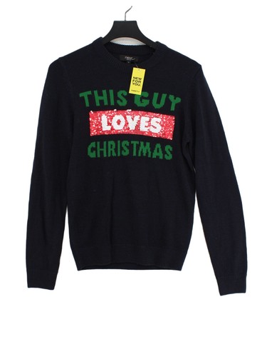 Next Men's Jumper S Black 100% Acrylic Round Neck Pullover