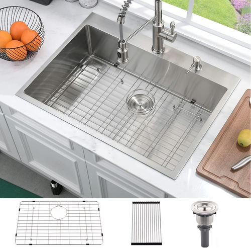 33 Inch Drop in Kitchen Sink- 33X22 Stainless Steel Kitchen Sink Drop in Top Mou