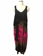 Radzoli Artsy Maxi Shift Dress Layered Bow Pockets Boho Women’s Sz L