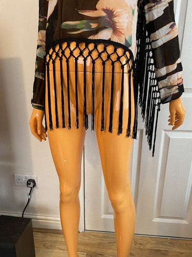 River Island Fringed Tasseled Black Floral Sheer Summer Top RRP £40 UK10 NWT - Picture 4 of 12