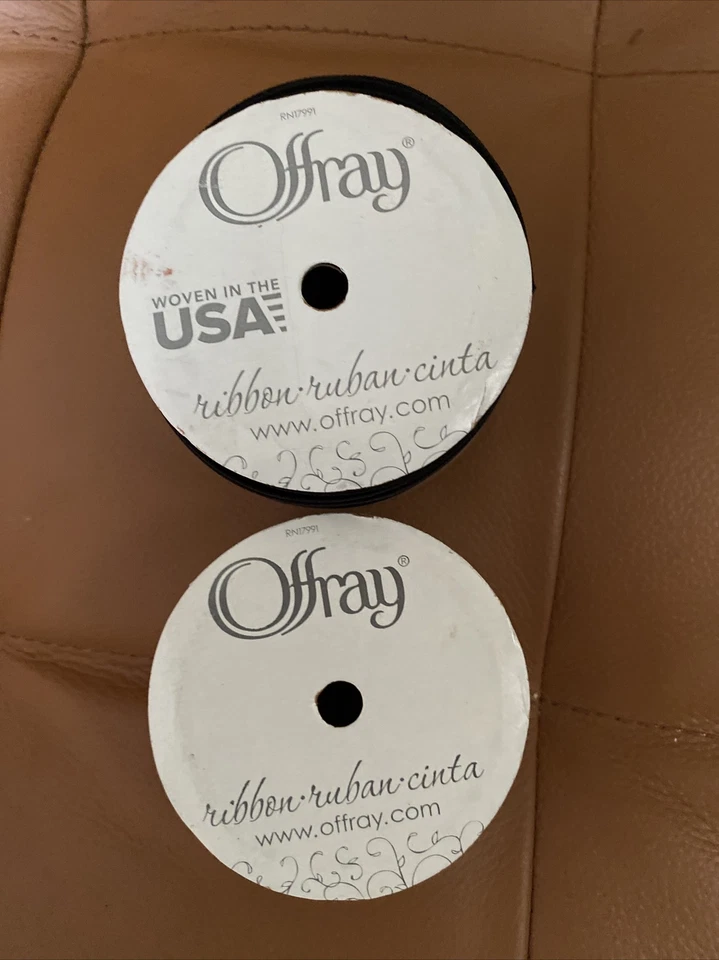 Offray Spool (2) Ribbon 1.5”x12’ yd Black 7/8”x9’ Baseball Polyester Woven - Image 2 of 3