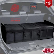 Extra Large Car Trunk Organizer with Lid - Heavy-Duty Black Cargo Storage Van, T