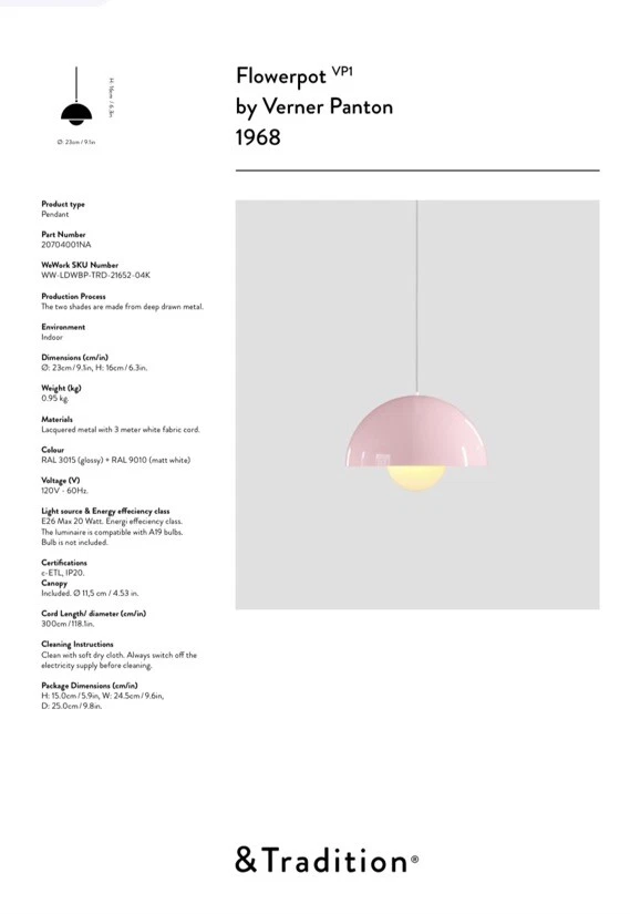 &Tradition Maceta VP1 Colgante Rosa/Blanco Foto 2 de 3
