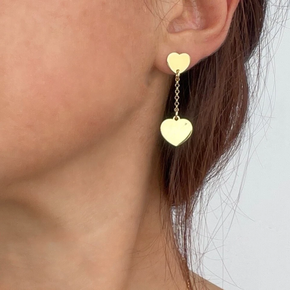 Orecchini in Argento 925 Placcato Oro Cuore Pendente con Diamante - Immagine 2 di 4