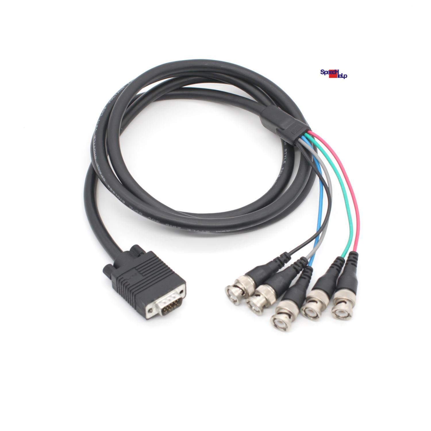 1.8 Meter Monitor Cable VGA SVGA HD 15-Pin to 5x BNC RGBHV Adapter Cable Black