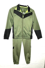 EUC Athletic Works Girls/Unisex Sweatsuit Top & Pants Sz 10-12 Olive Green/Black