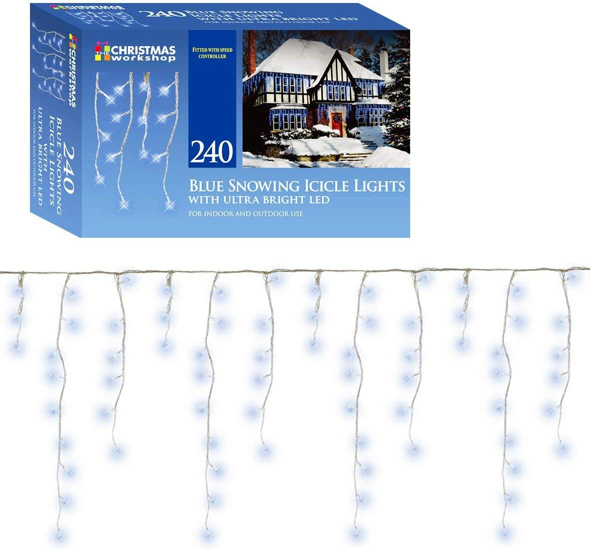240 LED Snowing icicles Christmas Lights Bright Blue Indoor & Outdoor 87800