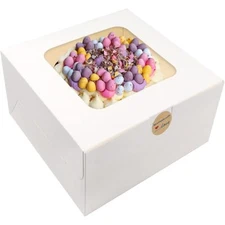 24pcs Cake Boxes 10x10x5 Inches White Square Bakery Boxes with Window Cajas P...