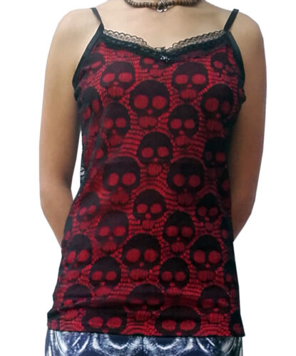 Gothic Lady Top Red Skull Mesh Backless - Picture 1 of 2