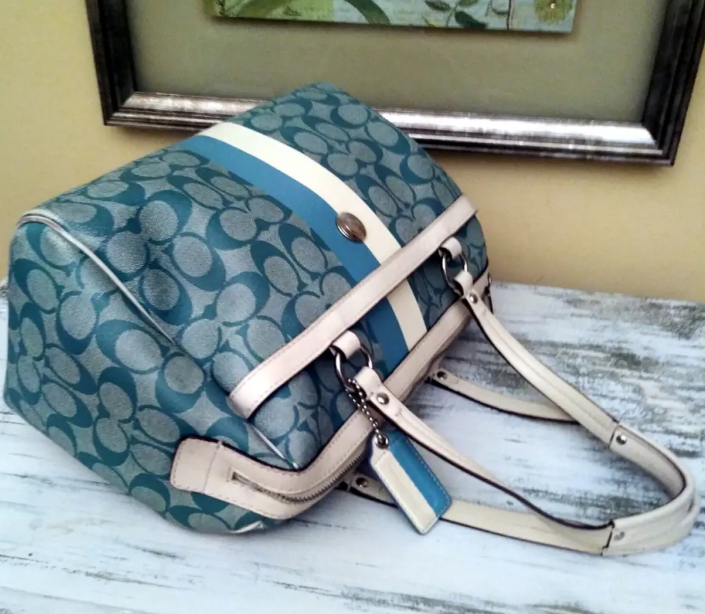 Coach Blue & White Signature C Coated Canvas w/Leather Trim
