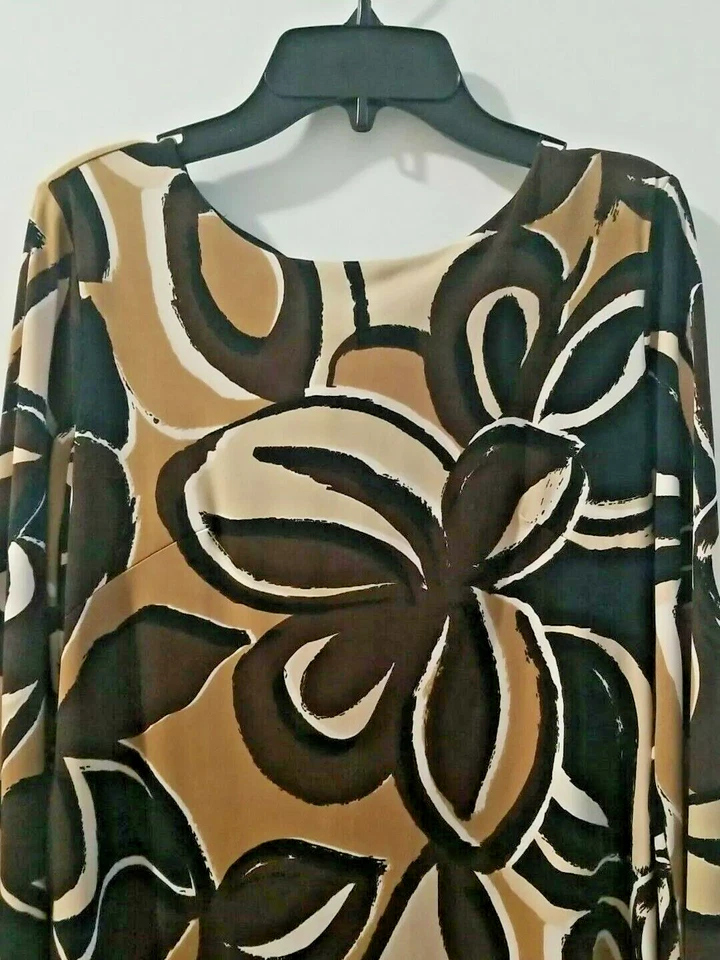 Vestido Feminino Apostrophe Manga Longa Floral Marrom Preto Branco Tamanho Pequeno - Imagem 3 de 4