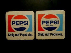 (2) GERMAN PEPSI COASTERS 1 sided used 3 3/4" X 3 3/4"