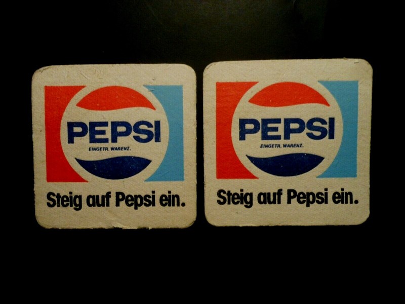 (2) GERMAN PEPSI COASTERS 1 sided used 3 3/4" X 3 3/4"