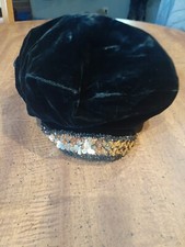 Plaza Suite By Betmar Womens Black Velvet With GOLD sequins Casual Hat USA