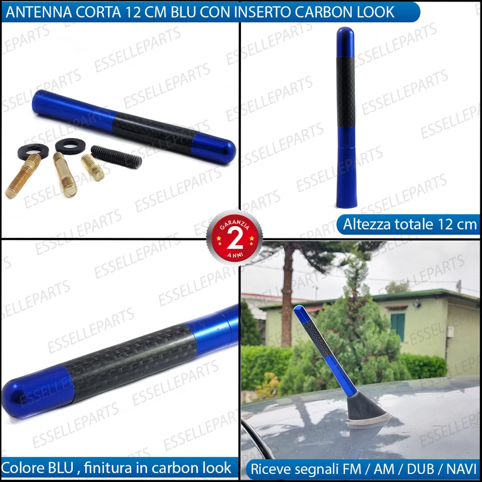 ANTENNA CORTA 12 CM BLU FINITURA CARBONIO PER MINI PACEMAN R61 - Immagine 2 di 4