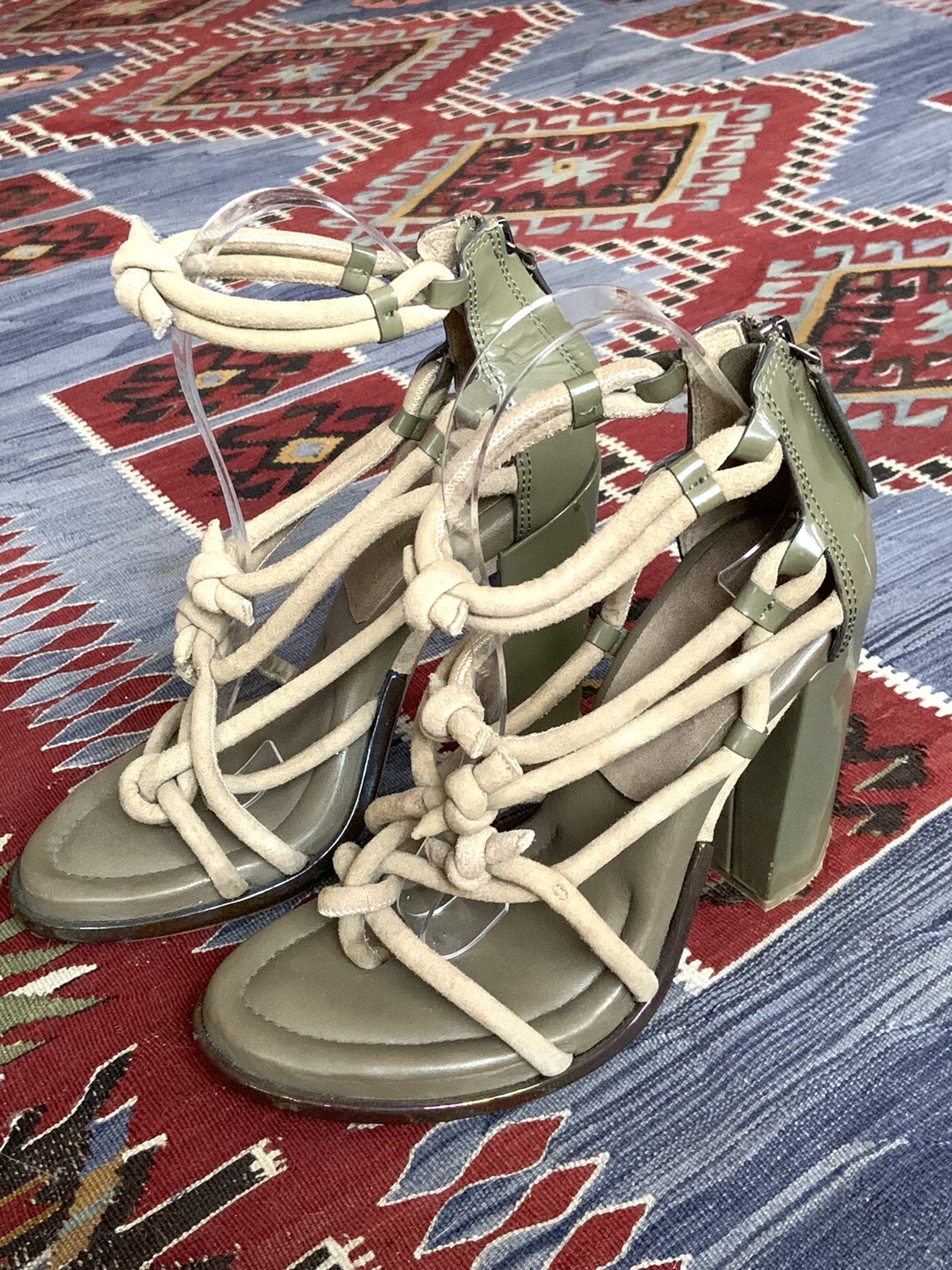 Alexander Wang Tempest Shoes Leather Suede Sandal Platform Lace Green Khaki 8.5