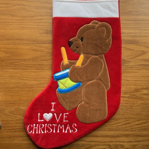 2 Vintage 15” DAKIN Red Christmas Stockings Drumming & Trumpet Bears Soft Fleece - Picture 5 of 8