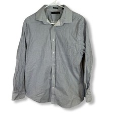 Tommy Hilfiger Dress Shirt Men L Slim Fit Navy White Long Sleeve Button Up M 32