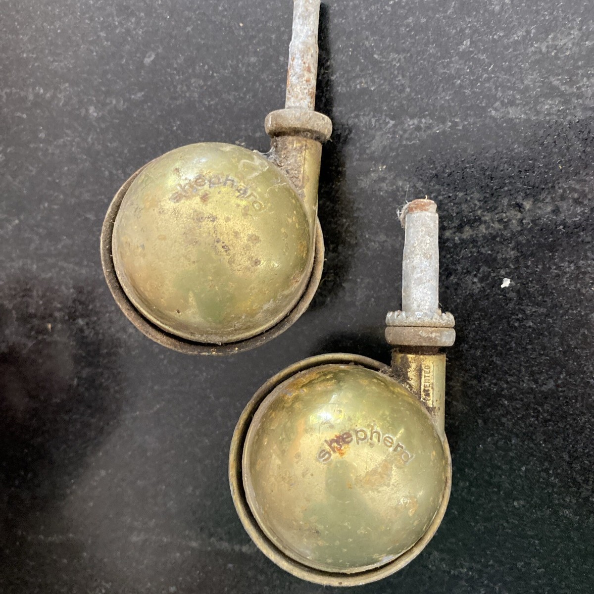 Vintage Shepherd Chromed Brass Ball Caster Wheel Set of