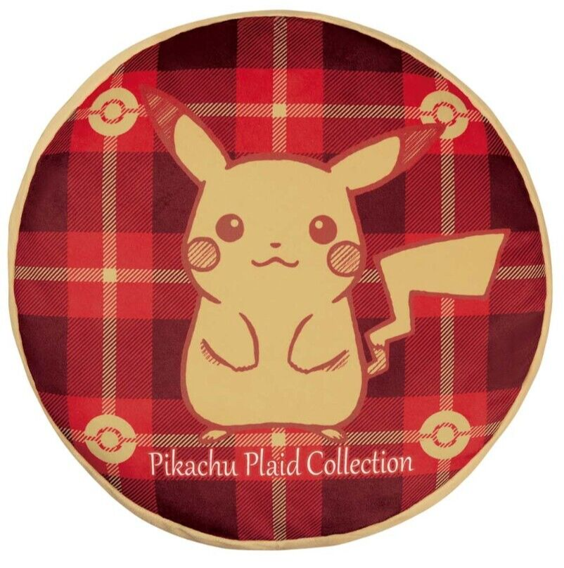 Pokemon Reversible Cushion Pikachu Plaid Collection Red 33cm NEW