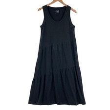 Gap Tank Dress Womens Small Black Cotton Round Neck Pleated Wide Straps Pullover