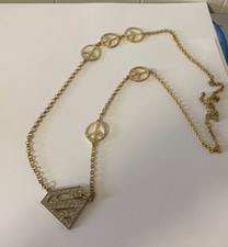Superman Symbol DC Comics Sparkling Gold Tone 28 Long Attractive Necklace