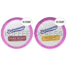 ENTENMANN'S COFFEE K CUPS 36 CUPS, 18 DARK ROAST & 18 CUPS BREAKFAST BLEND