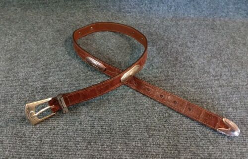 Cintura vintage Brighton tono argento concho pelle marrone western donna media 34 - Foto 3 di 17