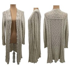 Free People Long Knit Cardigan Sweater Duster Boho Marled Oatmeal Tan Small