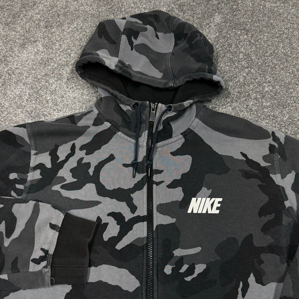 Nike Sweatshirt Men Large Gray Hoodie Swoosh Logo Zip Up