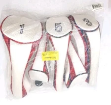 Naples Bay Wood Hybrid Golf Head Covers 1,2,3,4,5 White/Red Soft