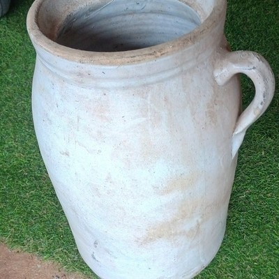 White Ceramic Jug with Handle, 5 L Capacity, Matte Finish, Solid Round