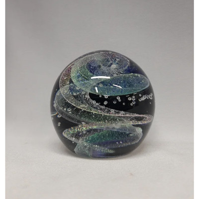 NEW Dark Nebula 3'' Orb Blue Nebula of Dichroic Glass and Encased Bubbles Signed