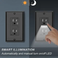 Black Wall Outlet with Night Light,Electrical Tamper Resistant Receptacle,15 ...