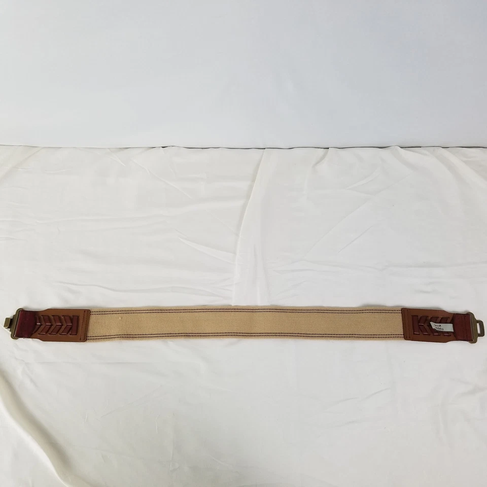 Cinturón elástico para mujer Fossil marrón tostado cuero acento Chevron cierre de hebilla Foto 3 de 4