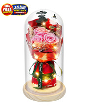 Preserved Flowers in Glass for Her,Pink Real Rose Bouquet with Pink