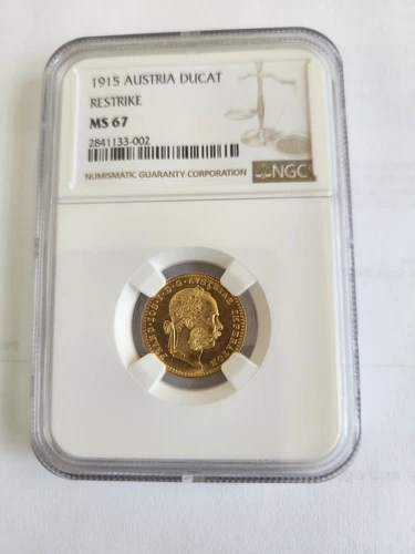 1915 MS 67 Austria Ducat Restrike NGC Certified Superb Gem 