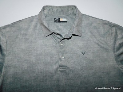 Callaway Polo Shirt Mens L Gray Geometric Opti-Dri Golf Performance Stretch