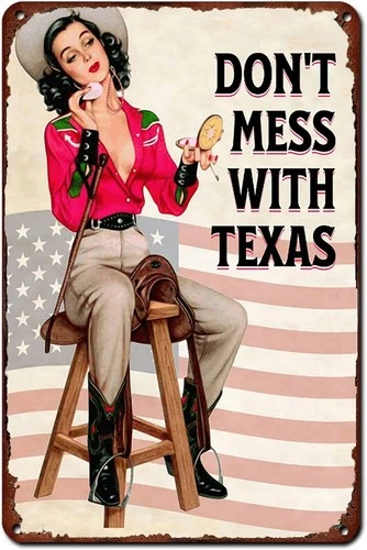 Western Cowgirl Vintage Tin Metal Signs Home Décor Don't Mess With Texas Wall Ar