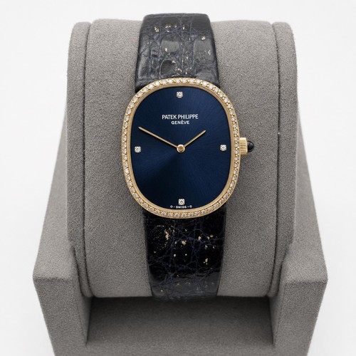 Vintage Patek Philippe 3849 Ellipse 18K Yellow Gold Blue Dial Diamond Manual