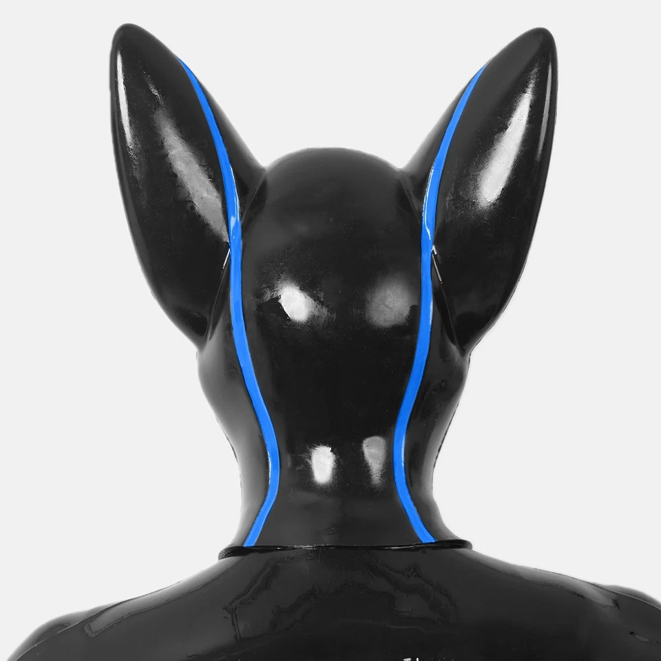 Furrjoi Silicone Ishy Drone Black Mask Furry Fetish Latex Hood Blue Full Head - Image 2 of 4