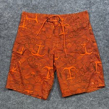 The North Face Mens Orange Anchor Wave Print Board Shorts Swim Trunks Size 36