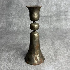 Antique Hammered Iron Dinner Bell Candle Stick Holder 6 1/4”