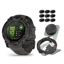 Garmin Instinct 3 50mm AMOLED GPS Black and Charcoal Band Smartwatch Bundle