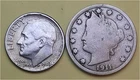 Lot of 2 Coins - 1 90% Silver Roosevelt Dime (1963D) & 1 Better Lib V 5c (1911P)