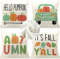 Kissenbezug 45X45Cm 4Er Set PlüSch LKW KüRbis Herbst Dekoration Sofa Garten
