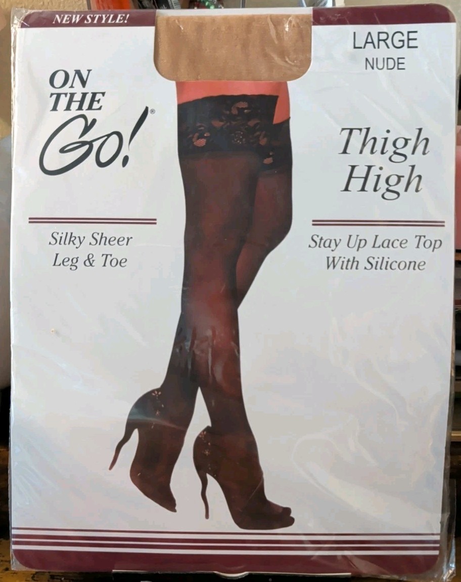 On The Go! Thigh High Large Nude Stay Up Lace Top With Silicone Silky Sheer
