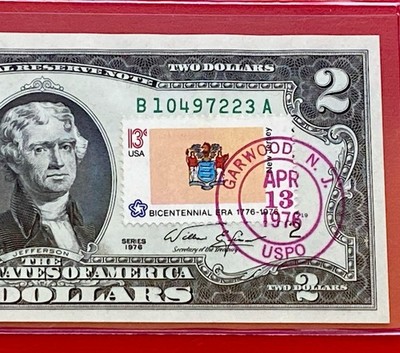 1976 $2 TWO DOLLAR BILL ( NEW YORK ) NEW JERSEY Stamp